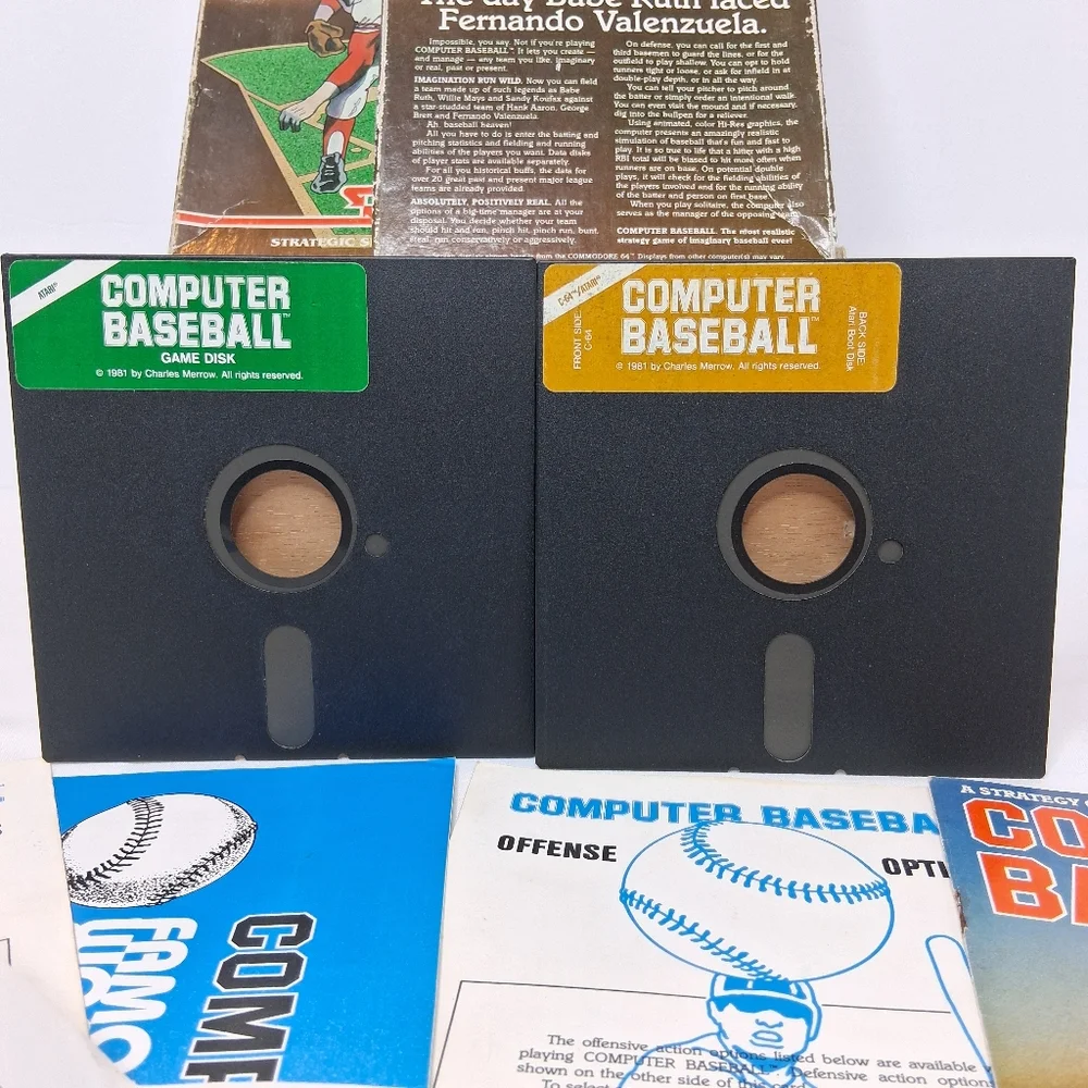 Commodore 64 Atari 48K Computer Baseball 2 Floppy Diskette Game 1981 Complete